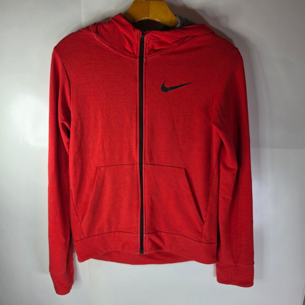 Nike Dri-FIT Mens Large Red Full-Zip Hoodie Sweatshirt Jacket Space-Dye Gray
